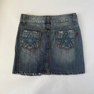 Reflexe Jeans Denim Mini Skirt w/ Blue Star Embroidery